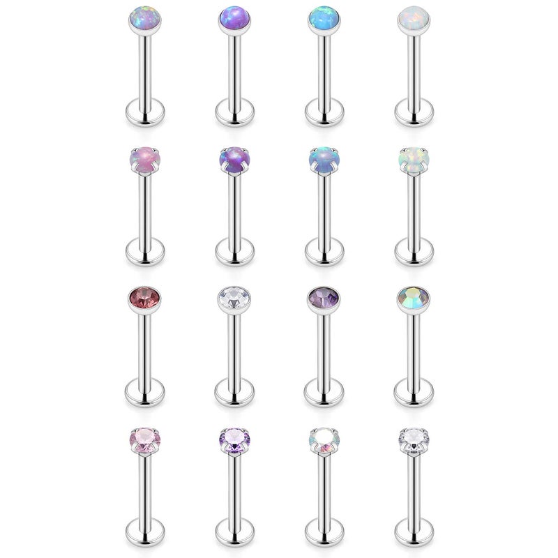 SCERRING 16PCS 16G 2mm Clear CZ Opal Internally Threaded Labret Monroe Lip Ring Tragus Nail Helix Earring Stud Piercing Jewelry Bar Length 8mm - Image 2
